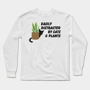 Lispe Eastily Distracted by Cats and Plants Cat Lover Gardener Long Sleeve T-Shirt